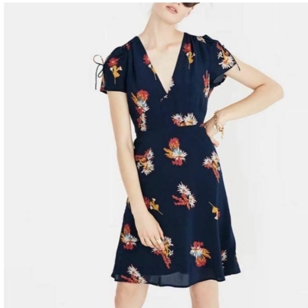 Madewell Floral Silk Navy Dress, Size 2
